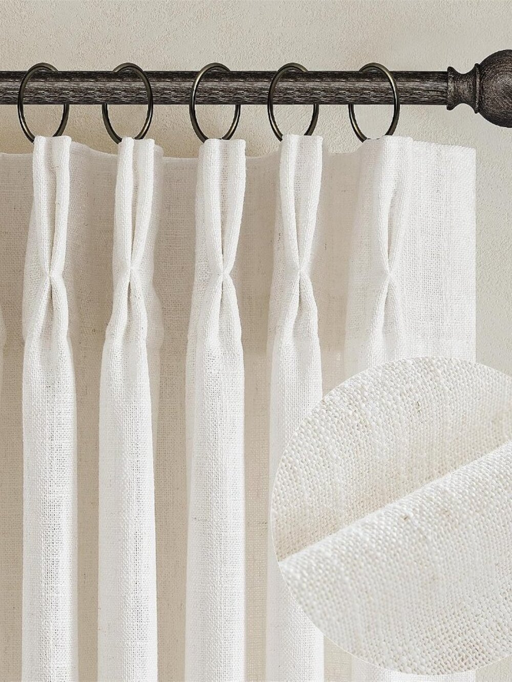 Natural Pinch Pleated Linen Semi Sheer 84 Inch Curtains 2 Panels